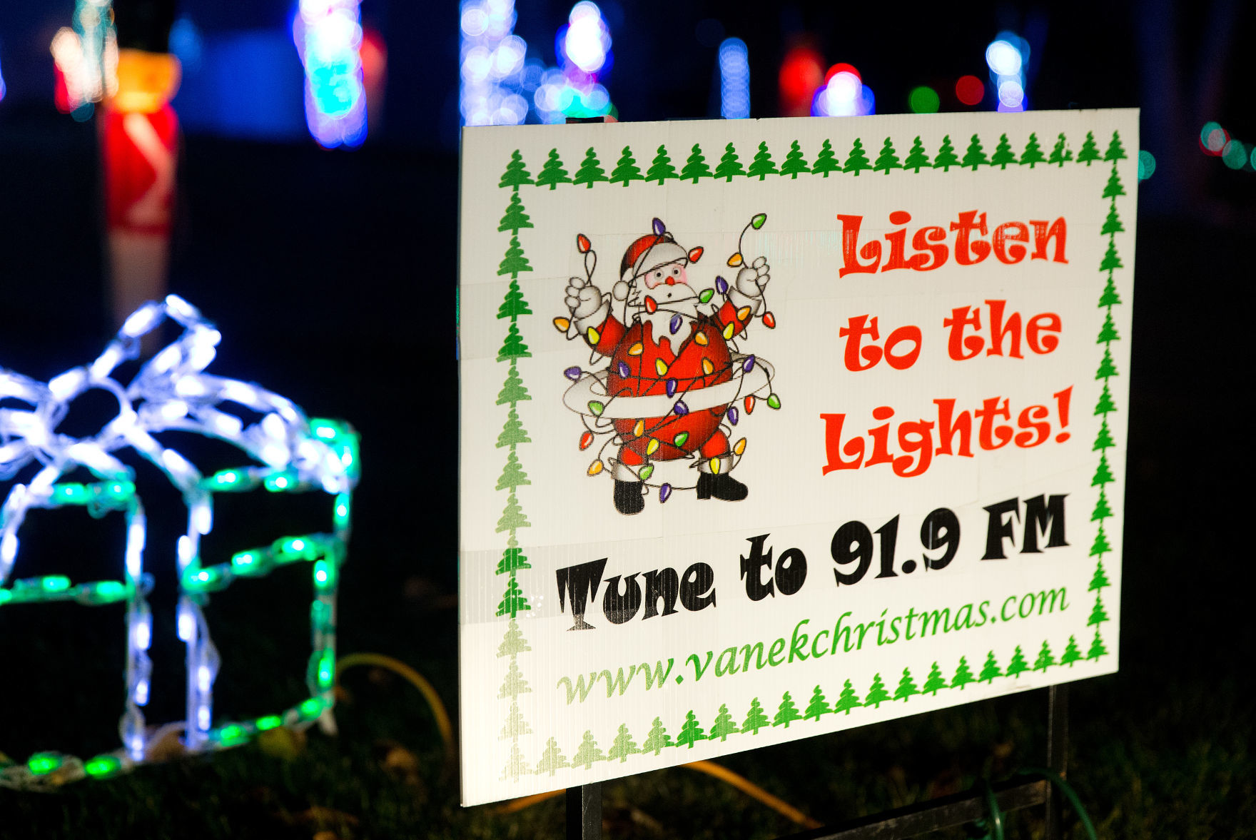 Christmas lights on display at 14205 Tregaron Drive in Bellevue.